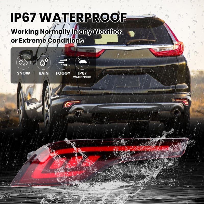 Clidr Red LED Rear Bumper Reflectors Fog Brake Tail Light Lamps Kit for Honda CRV CR-V 2017 2018 2019 Accessories Driver and Passenger Side (L&R) - Image 4